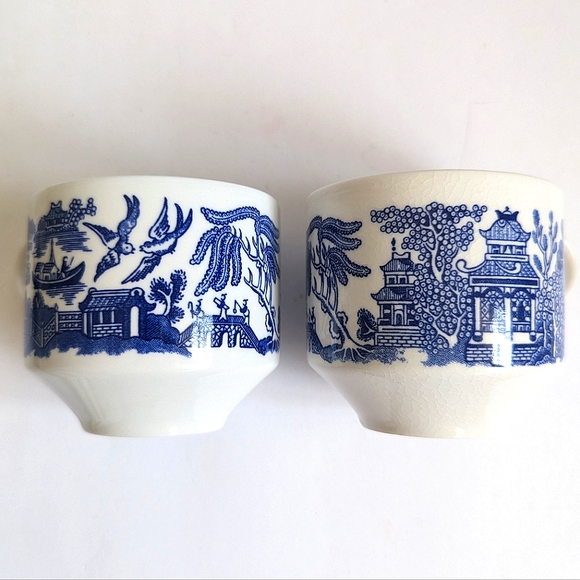 Churchill Chinoserie Blue Transfer Tea Cups 70's Coffee Cups 💙 Pair 2 - Picture 7 of 10